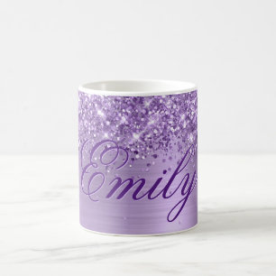 Caneca De Café Papel alumínio roxo claro glitter personalizado