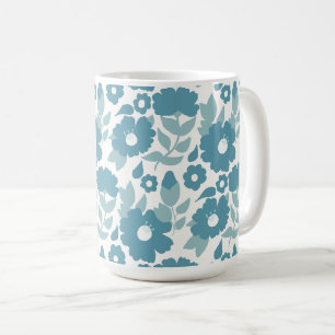Caneca De Café Papel de embrulho com flores abstratas azuis
