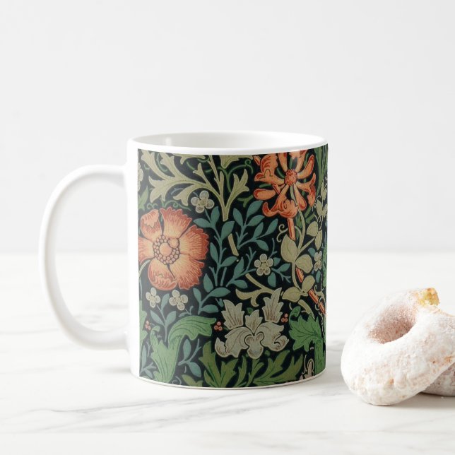 Caneca De Café Papel de Parede Clássico William Morris Compton (Com Donut)