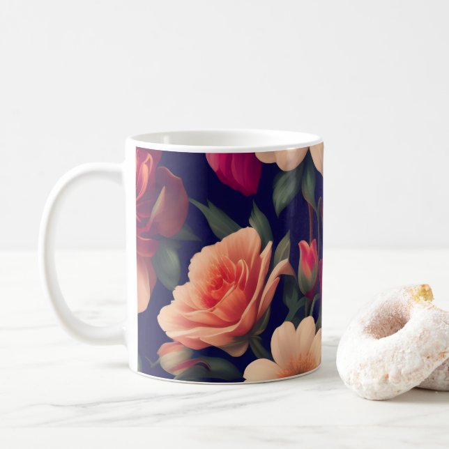Caneca De Café Papel de parede com padrão floral (Com Donut)