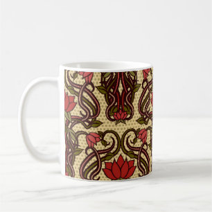 Caneca De Café Papel de parede floral Art Nouveau.