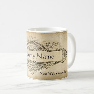 Caneca De Café Papel Envelhecido com Medalhão Floral Vintage