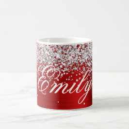 Caneca De Café Papel Prateado Personalizado com Brilho Vermelho