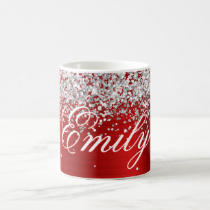 Caneca De Café Papel Prateado Personalizado com Brilho Vermelho