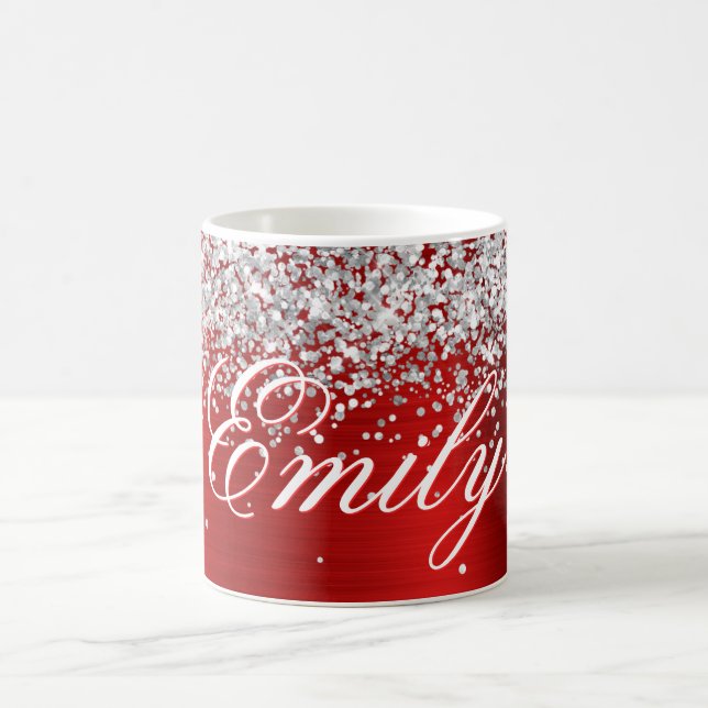 Caneca De Café Papel Prateado Personalizado com Brilho Vermelho (Centro)
