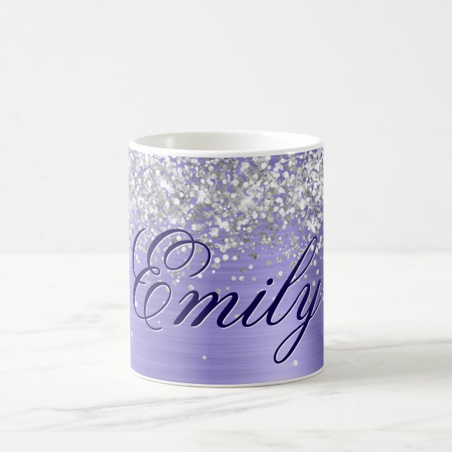 Caneca De Café Papel Prateado Personalizado Glitter Periwinkle (Centro)