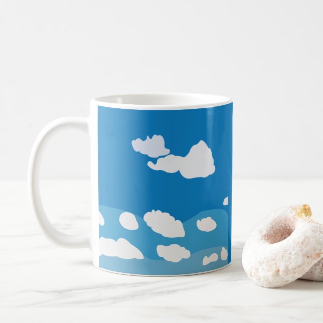 Caneca De Café Papel Tecido Nuvem Céu Azul  (Com Donut)