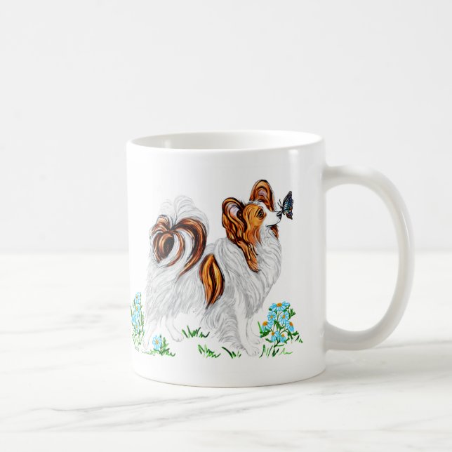 Caneca De Café Papillon Dog & Butterfly Olho para Olho (Direita)