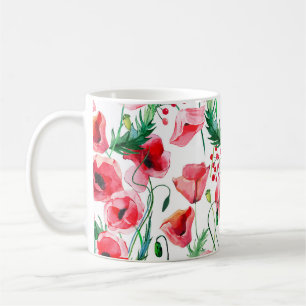 Caneca De Café Papoilas vermelhas: ilustração floral de aquarela