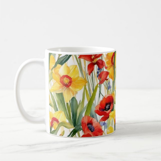 Caneca De Café Papoulas e narcisos arte alegre (Esquerda)