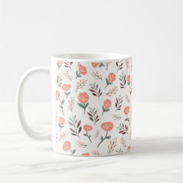 Caneca De Café Papoulas Vermelhas & Folhas em Estilo Nórdico