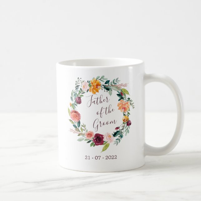 Caneca De Café Paprika Burgundy Floral Padre do Groom Mug (Direita)