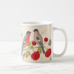 Caneca De Café Par de aves com rosas e borboletas
