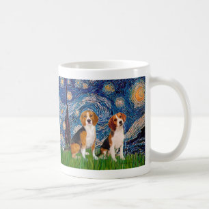 Caneca De Café Par de Beagles - Noite Estrelada
