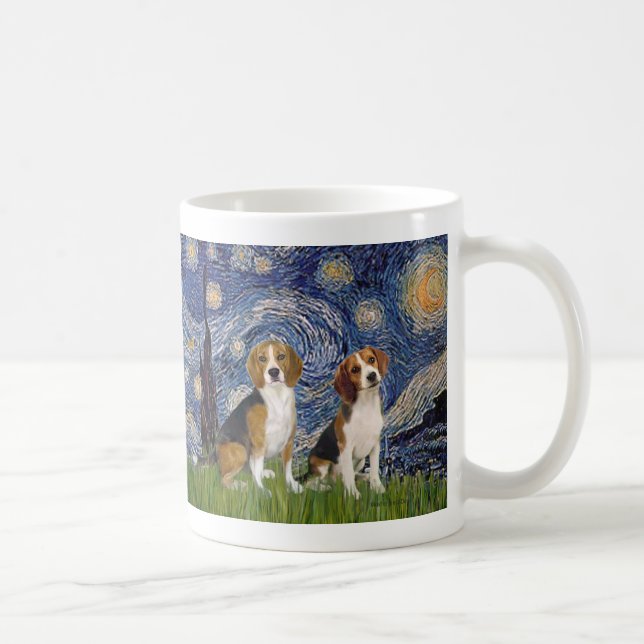 Caneca De Café Par de Beagles - Noite Estrelada (Direita)