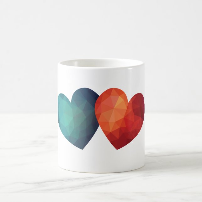 Caneca De Café Par de coração azul e vermelho moderno hitech (Centro)