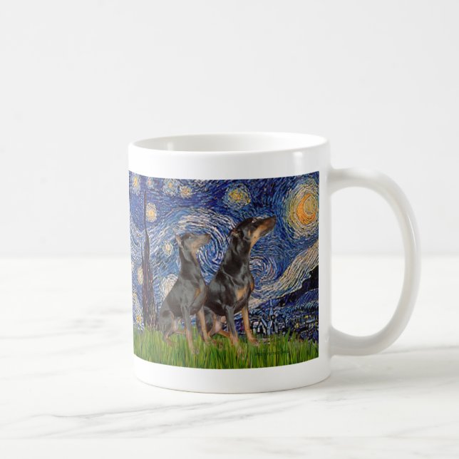 Caneca De Café Par de Doberman - Noite Estrelada (Direita)