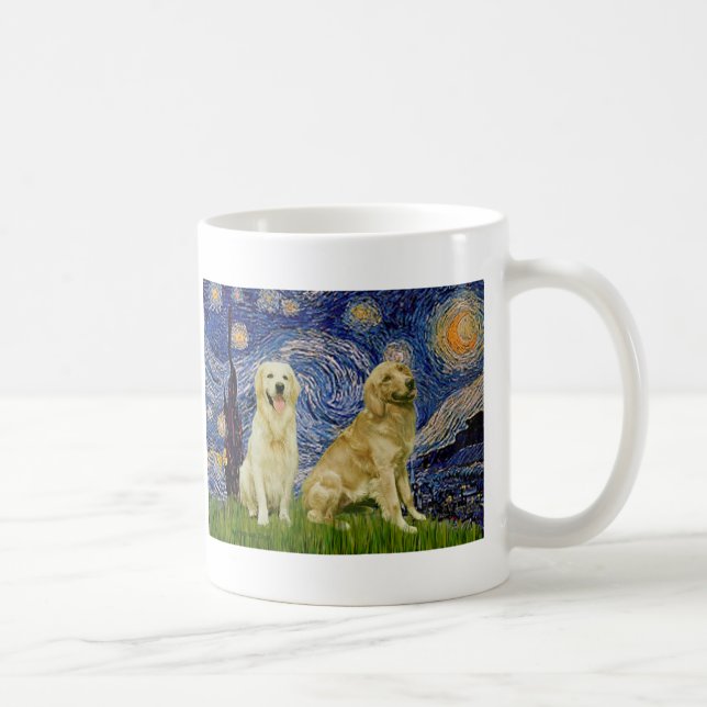 Caneca De Café Par de Golden Retriever 3 - Noite Estrelada (Direita)