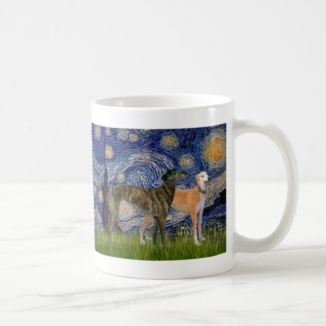 Caneca De Café Par de Greyhound - Noite Estrelada (Direita)
