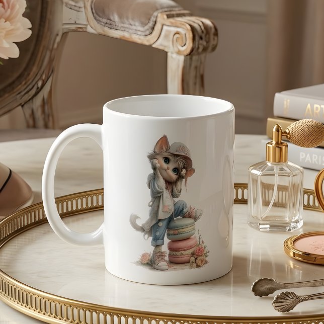 Caneca de Café para Amante de Macarons de Gatinho  (Criador carregado)
