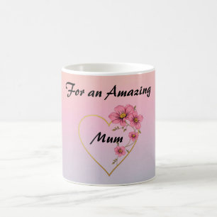 Caneca De Café Para o Dia das Mães Rosa Floral Dourado Coração