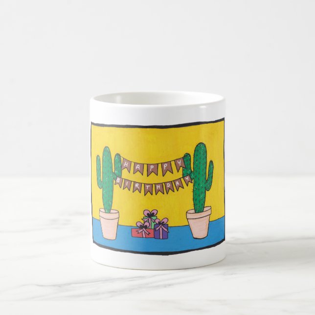 Caneca De Café Parabéns, 2 cactos, seu nome (Centro)