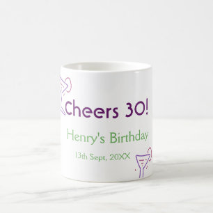 Caneca De Café parabéns 30º aniversário nome vinho roxo vidro ver