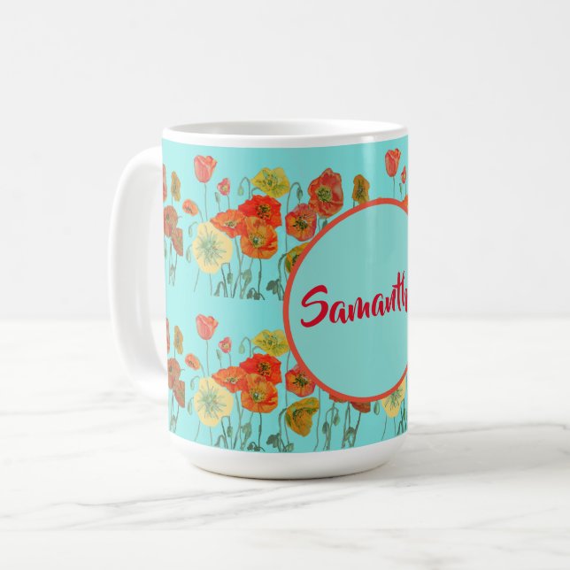 Caneca De Café Parabéns aqua Laranja Laranja Vovó Nome Mug (Frente Esquerda)