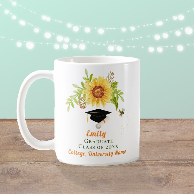 Caneca De Café Parabéns de Graduação Amarelo Girassol Floral (Criador carregado)