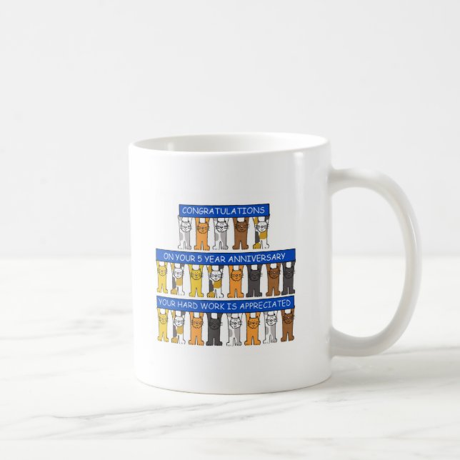 Caneca De Café Parabéns do aniversário do trabalho de 5 anos, (Direita)