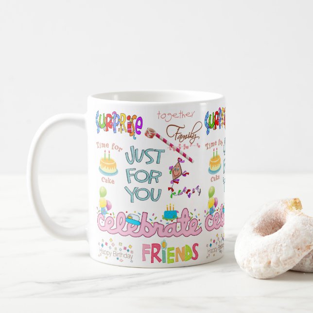 Caneca De Café Parabéns, Mug Amigos da Família Surpresa (Com Donut)