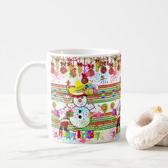 Caneca De Café Parabéns Mug Snowman Papai Noel (Com Donut)