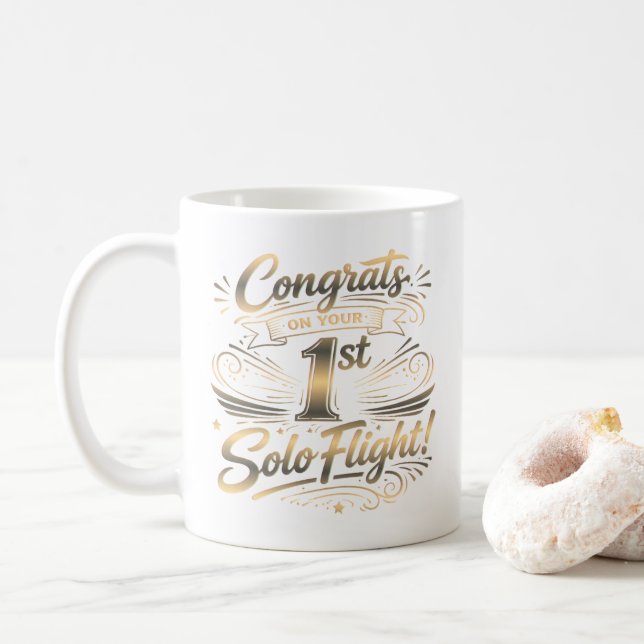 Caneca De Café Parabéns pelo seu 1º Voo Solo (Com Donut)