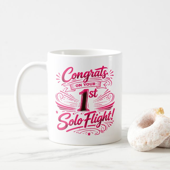 Caneca De Café Parabéns pelo seu 1º Voo Solo (Com Donut)
