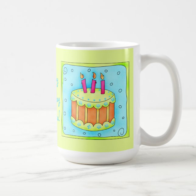 Caneca De Café Parabéns Verde limão de Bolo de Aniversário (Direita)