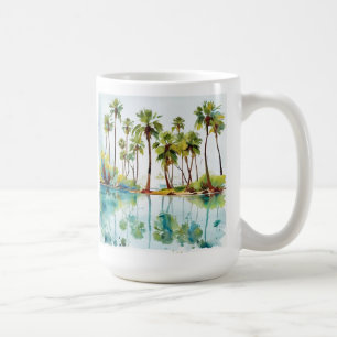 Caneca De Café Paraíso de Férias Lagoa Tropical Aquarela v3