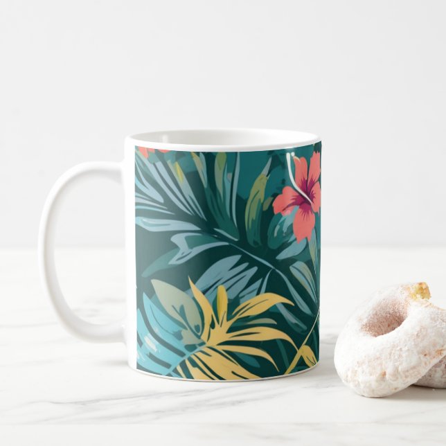 Caneca De Café Paraíso Tropical Floral (Com Donut)