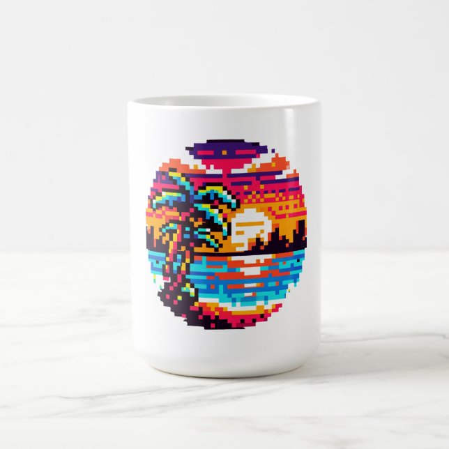 Caneca De Café Paraíso Tropical Sunset Beach Relaxando Pixel Art (Centro)