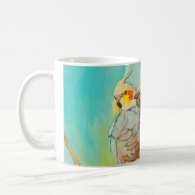 Caneca De Café Parakeets na luz do amor - Wraparound azul (Esquerda)