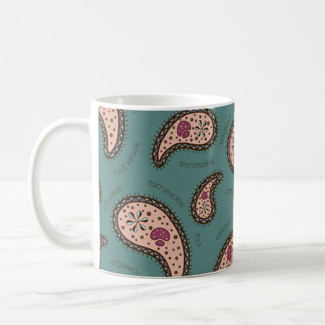 Caneca De Café Paramecia Paisley Biology Science Teal (Esquerda)