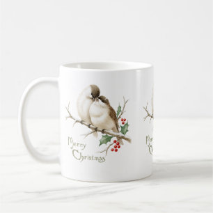 Caneca De Café Pardais num Ramo de Natal