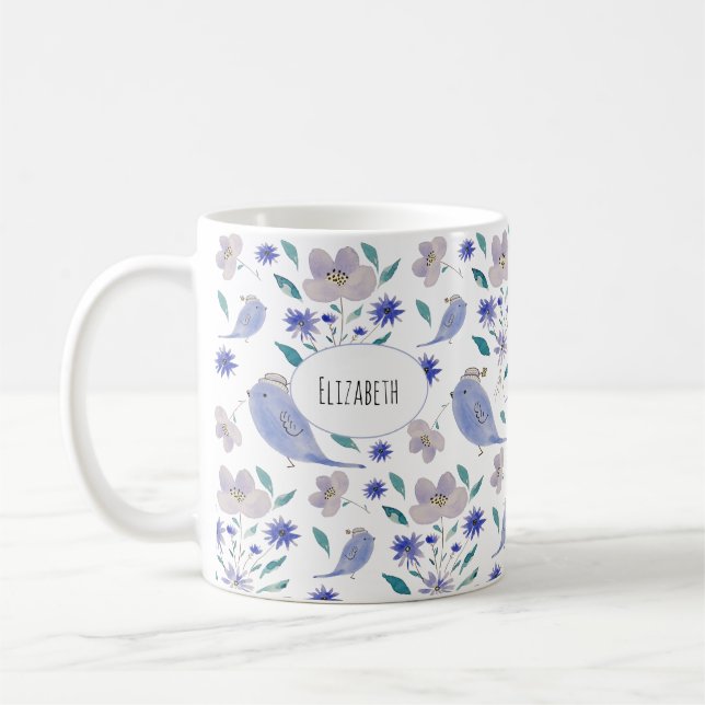Caneca De Café Pardal Fofo Com um Chapéu de Flor (Esquerda)