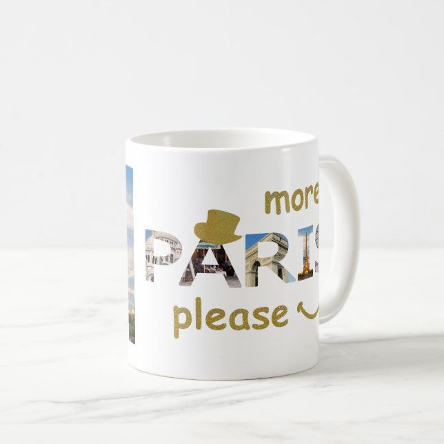 Caneca De Café Paris atrai mais Paris por favor Ouro Glitter (Frente Esquerda)
