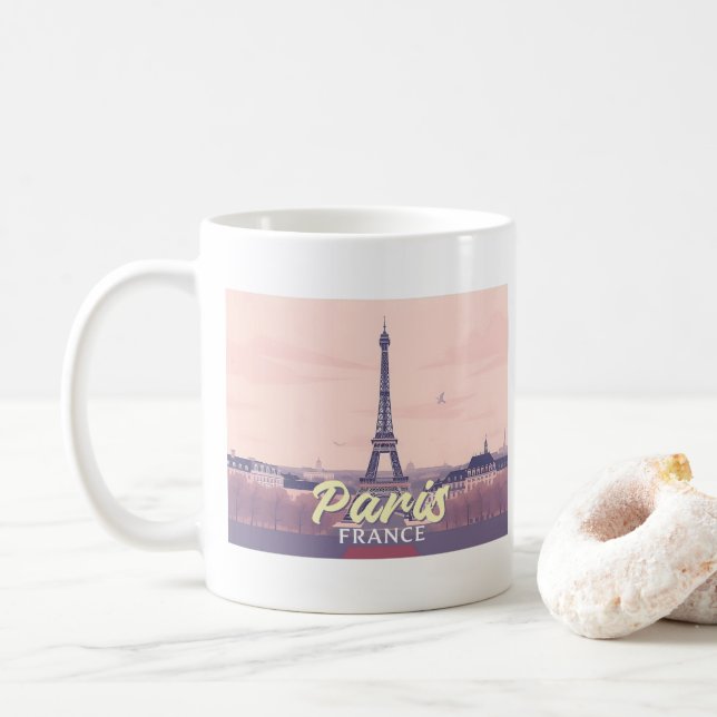 Caneca De Café Paris França Eiffel Tower Pastel Viagem Design (Com Donut)