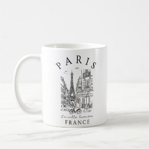 Caneca De Café Paris França – Esboço com Torre Eiffel & Café