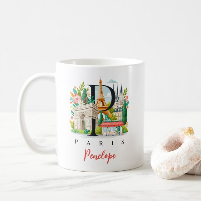 Caneca De Café Paris France Monogram Letter P Personalized Gift (Com Donut)
