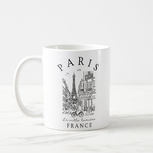Caneca De Café Paris France –  Sketch with Eiffel Tower & Café (Esquerda)