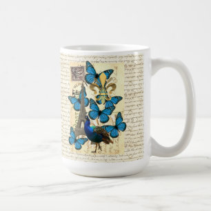 Caneca De Café Paris, pavão e borboletas