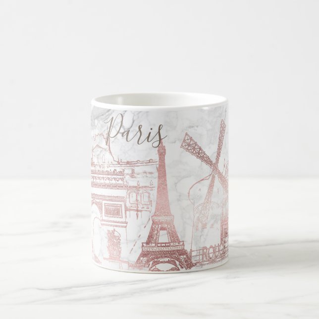 Caneca De Café PARIS PixDezines no FAUX ROSA DOURADO+MARBLE (Centro)
