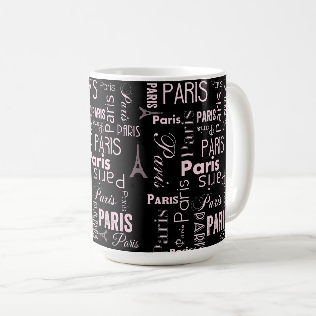 Caneca De Café Paris rosa e preto (Frente Esquerda)